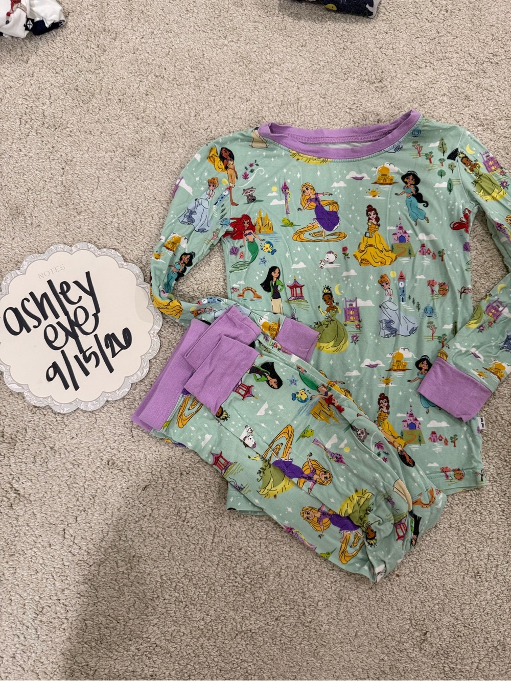 Little Sleepies Mint Princess Print Pajama Set with Purple Trim